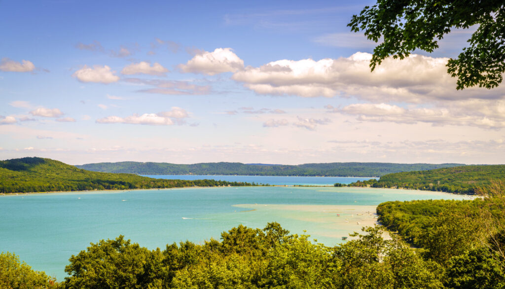 Scenic overlook of Sleeping Bear Dunes National Lakeshore in Northern Michigan